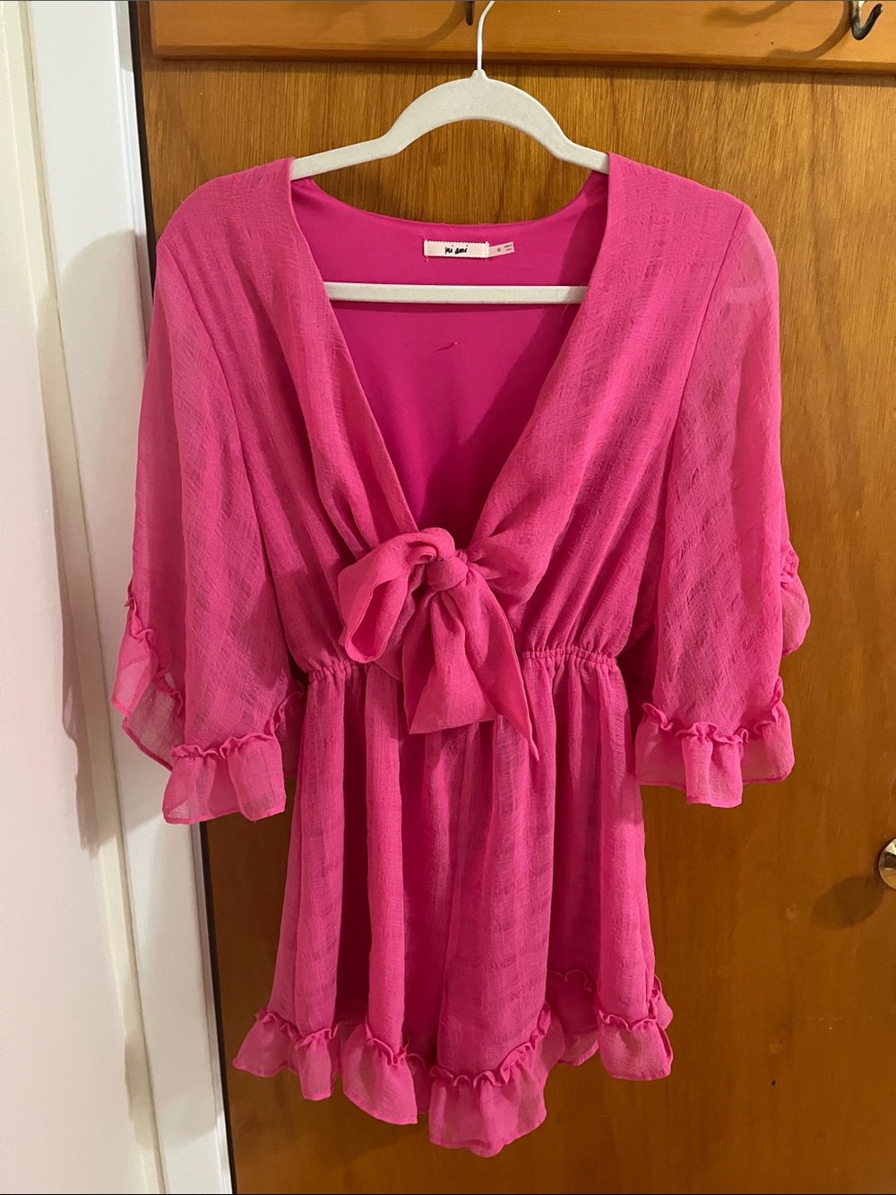Pink Tie-Front Women’s Romper